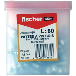 Patte à vis bois - PVB  7 x 60 - boite plastique de 100 