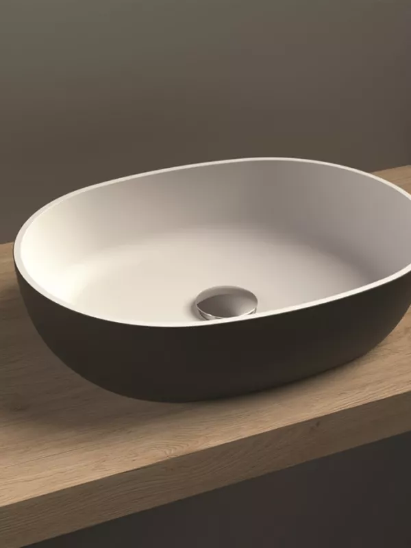Vasque Iris solid surface noir mat - intérieur blanc dim. 476 x 367mm