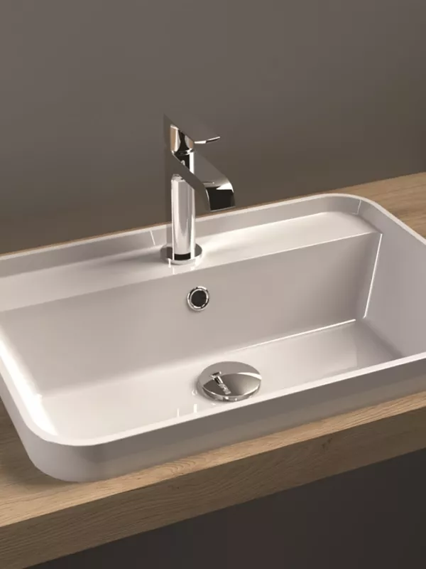 Vasque Orion semi encastrée marbre reconstituée blanc brillant dim. 550 x 3
