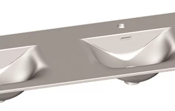 Plan Vasque EDGE 2 vasques moulées céramique blanc brillant 1200mm