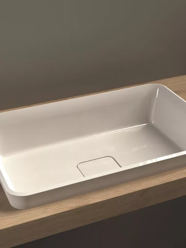 Vasque Satu semi encastrée marbre reconstituée blanc brillant dim. 579 x 37